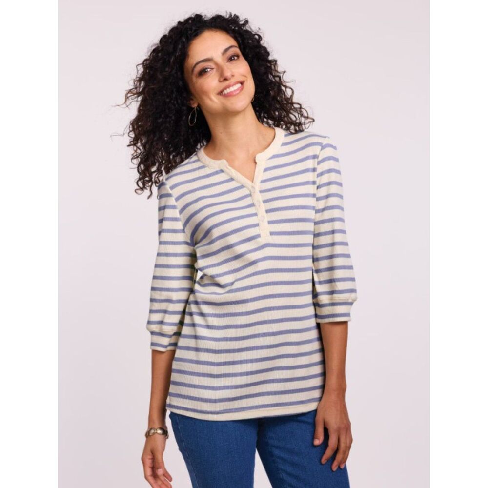 NEW Purple Striped Plus Sz 3XL Casual Wear Soft Stretchy Ribbed Henley Shirt